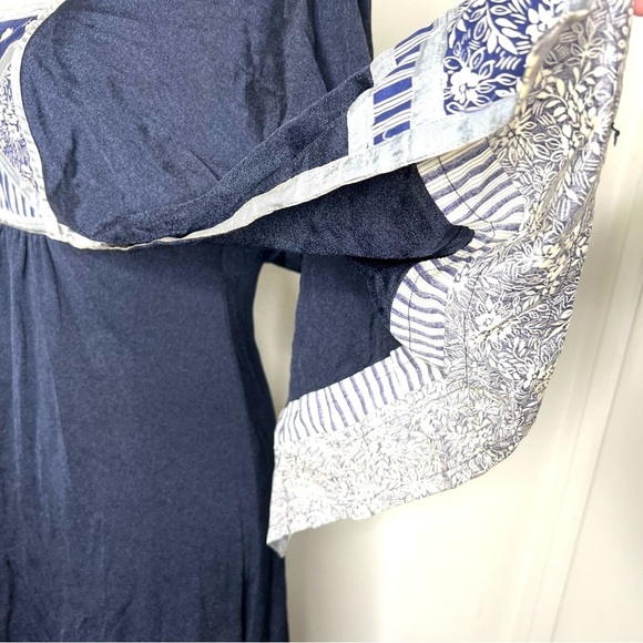 VINTAGE B. Altman & Co 1970s Maxi Dress Gown Navy Silver Calico Vtg 70s Prairie - Picture 5 of 16